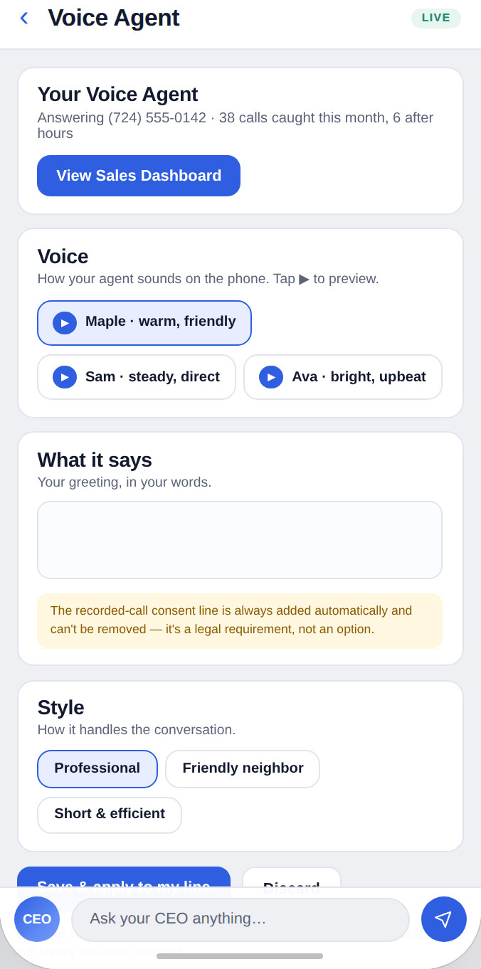 Voice Agent — in the app