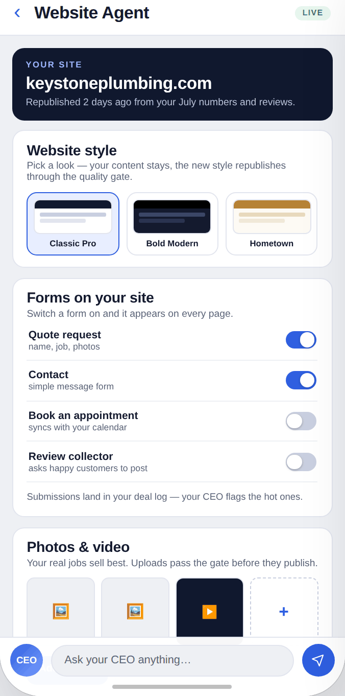 Website Agent — in the app